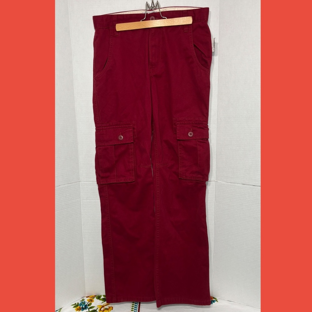 Old Navy Kids Youth sz 16 Deep Red Cargo Jeans Wide Leg Cotton